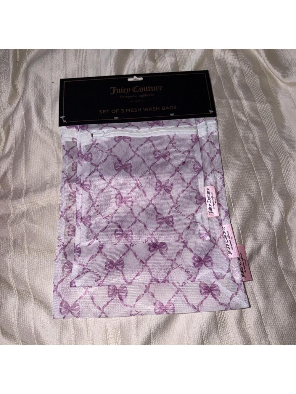 Juicy Couture 3pc Mesh Laundry Bags Purple Bow Set NWT Delicates